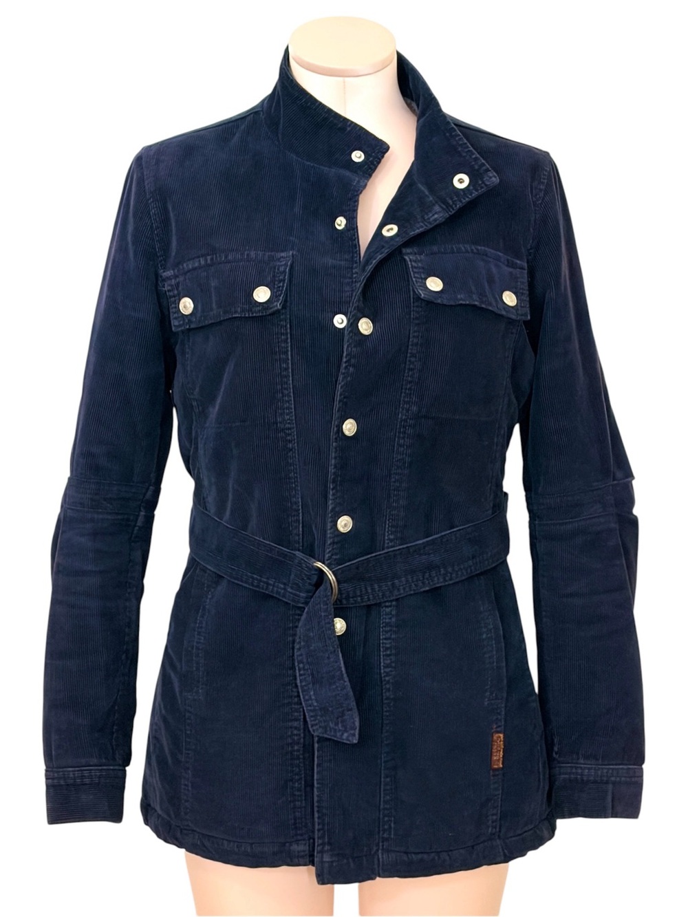 7 For All Mankind Navy Corduroy Sherpa Lined Belted Jacket M